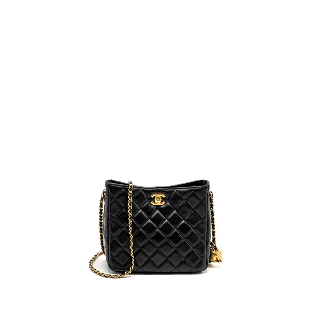 Chanel 22B Pearl Crush Hobo Bag Lambskin BLACK GHW (Microchip) in Black Lambskin from EMIER