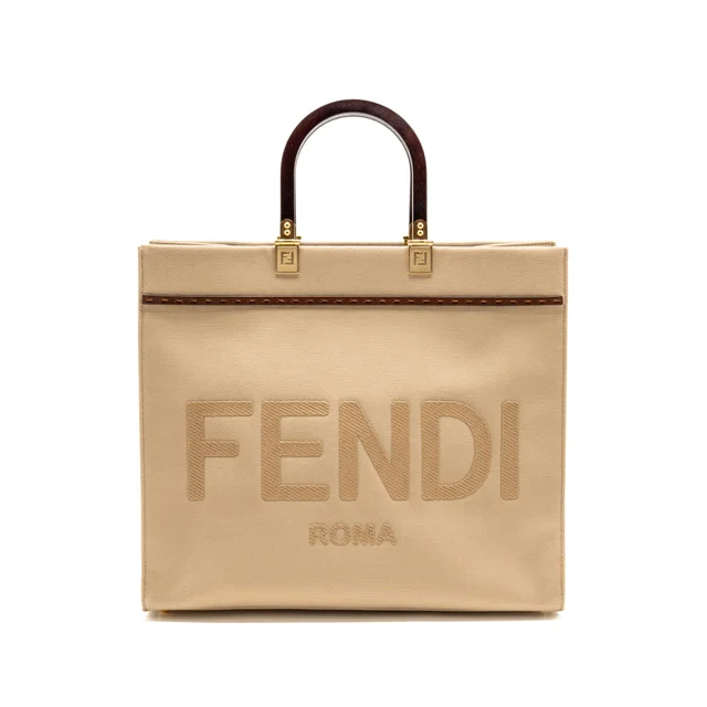 Fendi Medium Sunshine Shopping Tote Bag canvas/Calfskin Beige/Light Rose GHW from EMIER