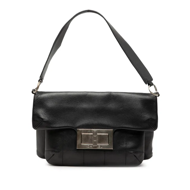 Black Chanel Chocolate Bar Lambskin Reissue 2.55 Shoulder Bag in Black Lambskin from Designer Revival