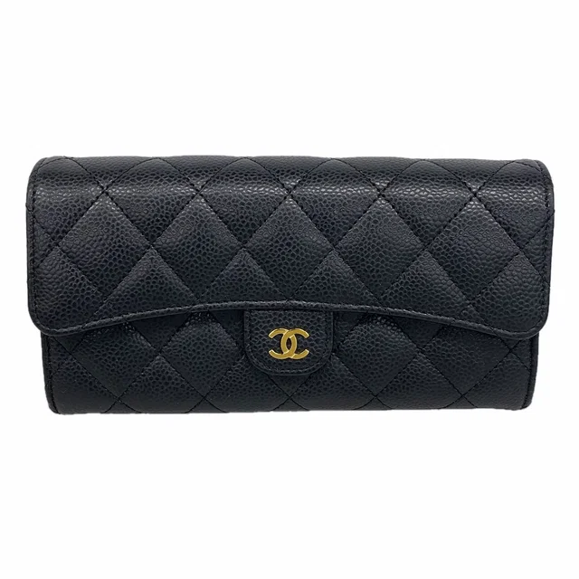 Chanel Wallet Quilted Caviar Leather Black Gold in Black Caviar leather from The Reluxe