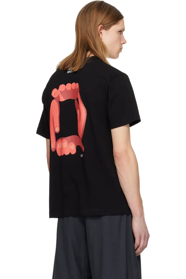 Black 'geoff sacai' Print T-shirt, photo 3 of 4 from SSENSE