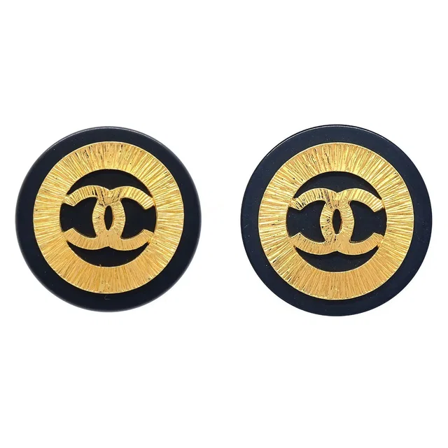 Chanel 1994 Button Earrings Black Clip-On 29 in Black from AMORE Vintage Tokyo