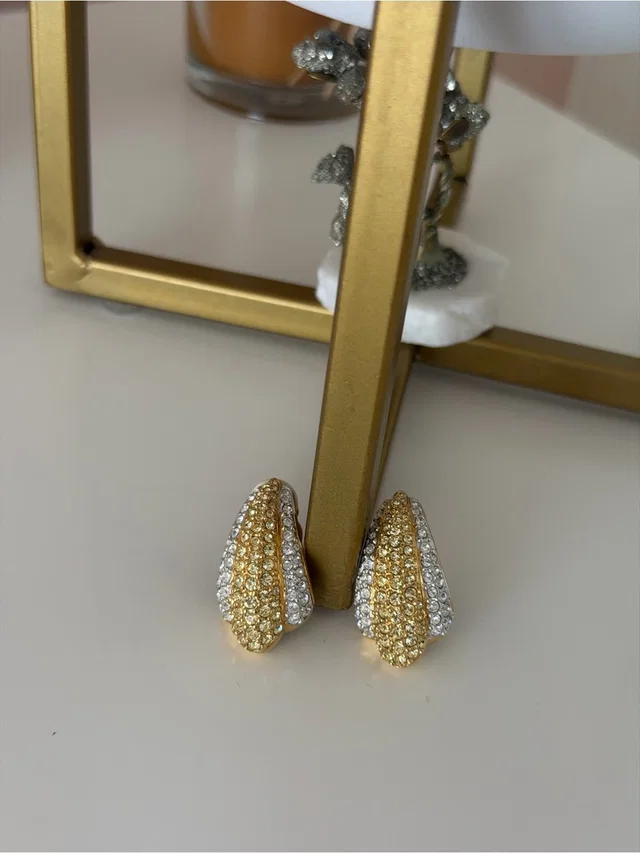Swarovski Vintage Yellow & Clear Crystal Pav Teardrop Clip-On Earrings in silver|gold|gray from Poshmark