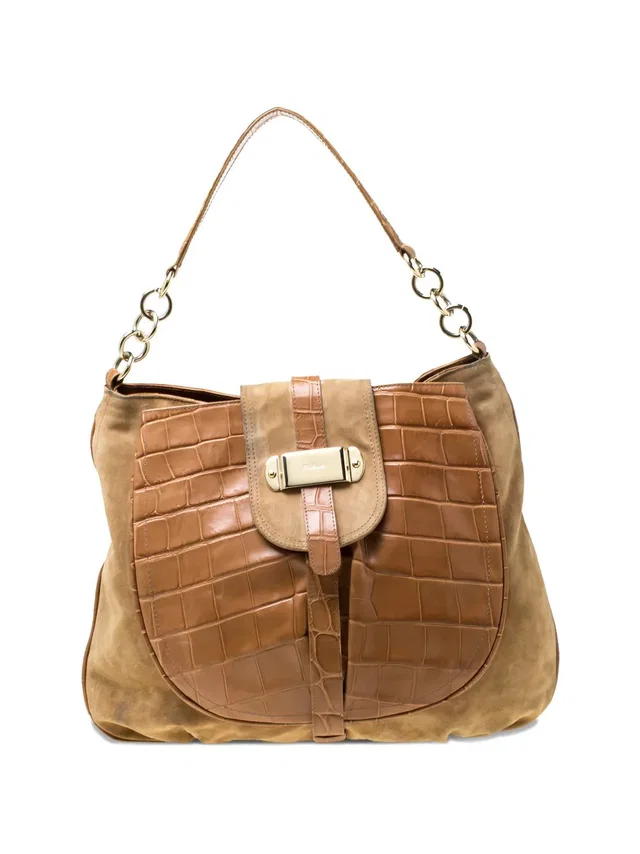 Furla suede croc-embossed leather shoulder bag - women - Calf Suede/Calf Leather/Fabric - One Size -… in brown|red Calfskin from Farfetch
