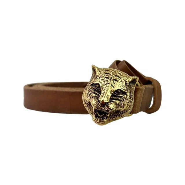 Gucci Feline Buckle leather belt in Leather, Metal, smooth leather from Reowned