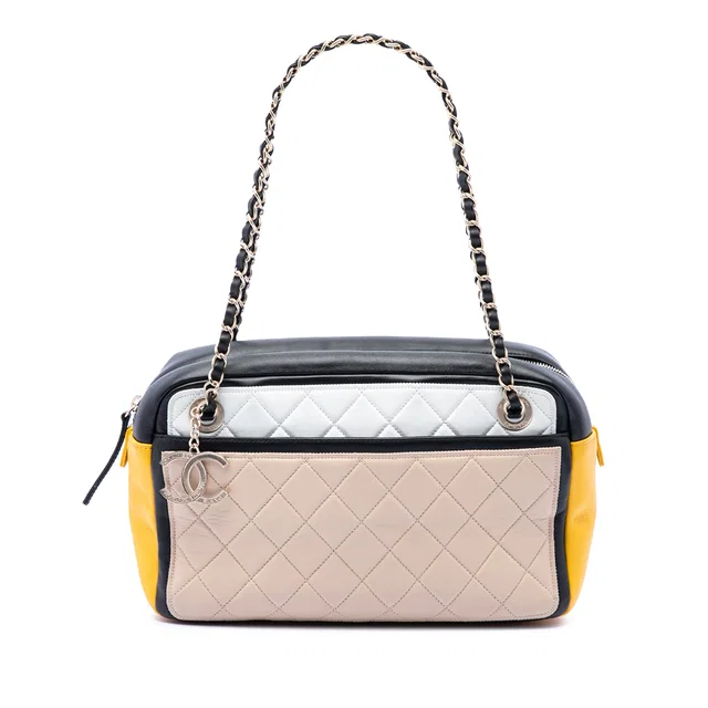 Multi Chanel Tricolor Quilted Lambskin Graphic Camera Case Bag in Lambskin from Designer Revival