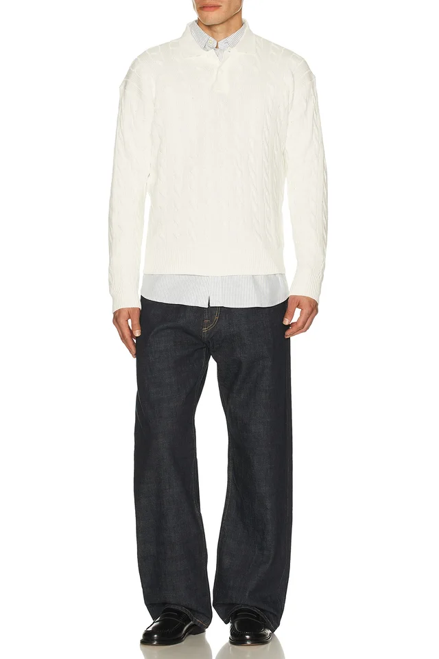 Polo Ralph Lauren Long Sleeve Garment Dyed Cable Knit Polo Sweater Relaxed Fit in Nevis, photo 3 of 4 from REVOLVE (Canada)