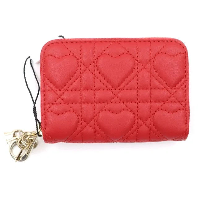 Dior Cannage Heart Mini Wallet Coin Purse Red Leather Gold in Red Leather from The Reluxe