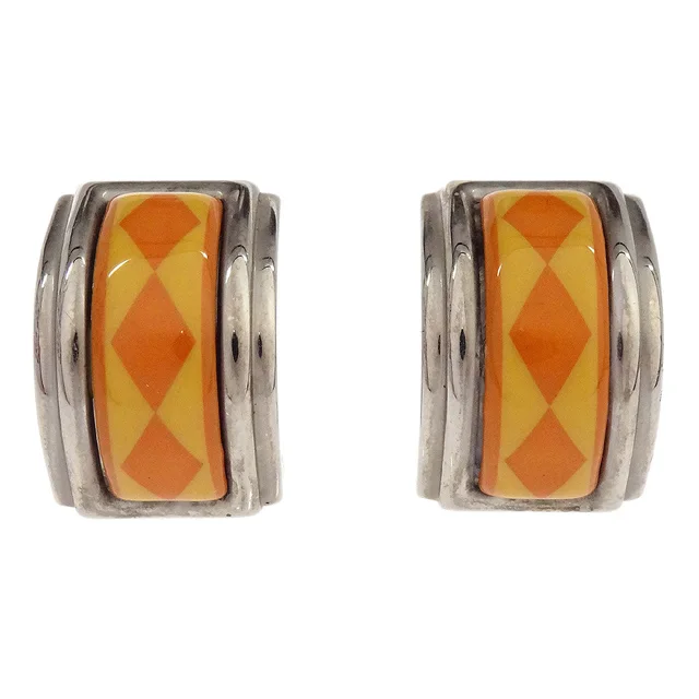 Hermès Silver Enamel Cloisonne Ware Clip-On Earrings in Silver from AMORE Vintage Tokyo