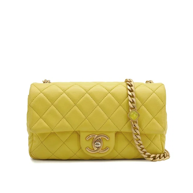 Chanel Mini Matelasse Jewelry Chain Shoulder Bag Yellow Lamb Skin Gold Hardware in Yellow from Luxury Promise