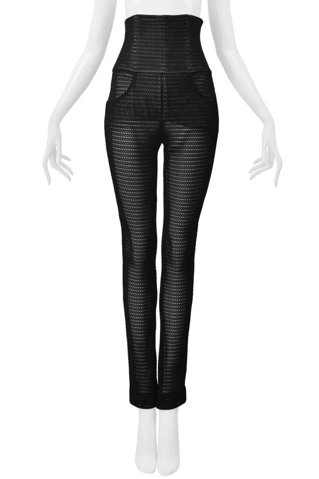 Chanel Black Open Mesh High Waisted Pants in Black Nylon from Resurrection Vintage, photo 3 of 8