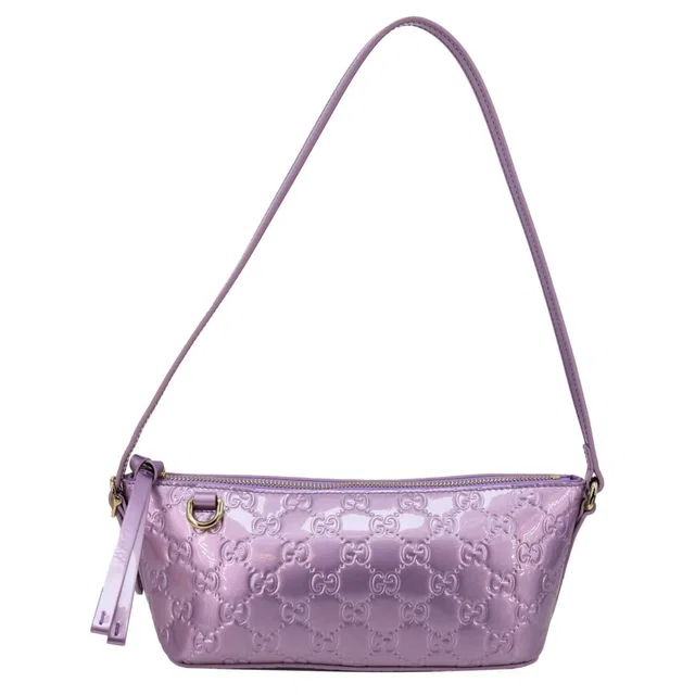Gucci GG Emblem Patent Leather Shoulder Bag Purple 847281 in Purple Patent leather from Dallas Designer Handbags