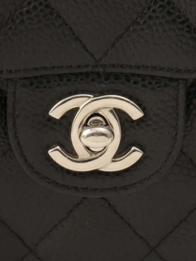 Chanel Circa 2005 Caviar Skin Classic Flap Chain Bag Mini Black in Black Caviar leather from VINTAGE QOO TOKYO, photo 7 of 14