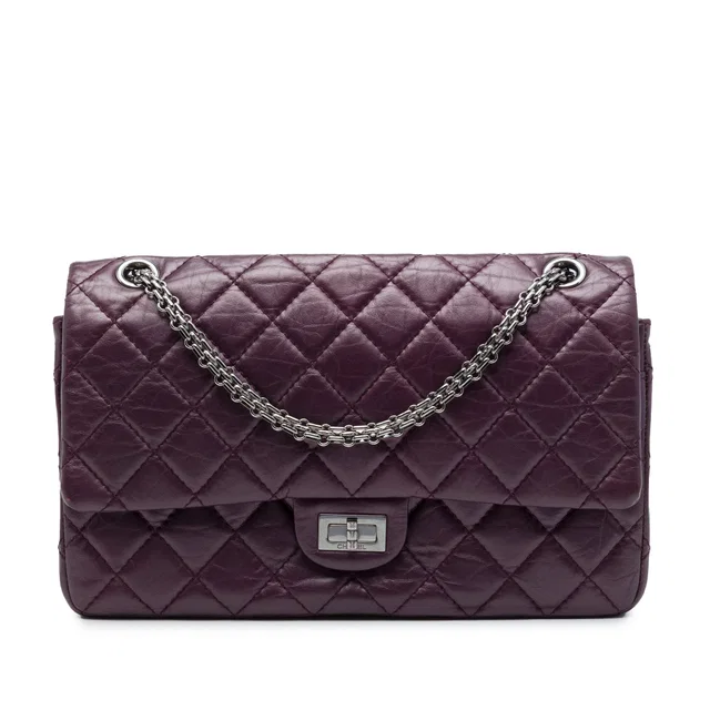 Purple Chanel Quilted Metallic Aged Calfskin Reissue 2.55 Double Flap 226 Shoulder Bag in Purple Calfskin from Designer Revival