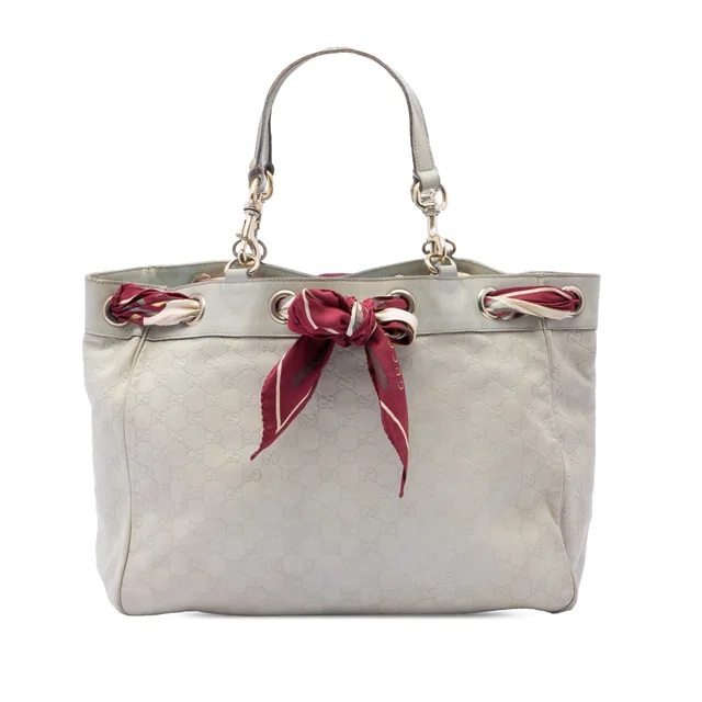 White Gucci Large Guccissima Positano Scarf Tote in White Leather from Designer Revival