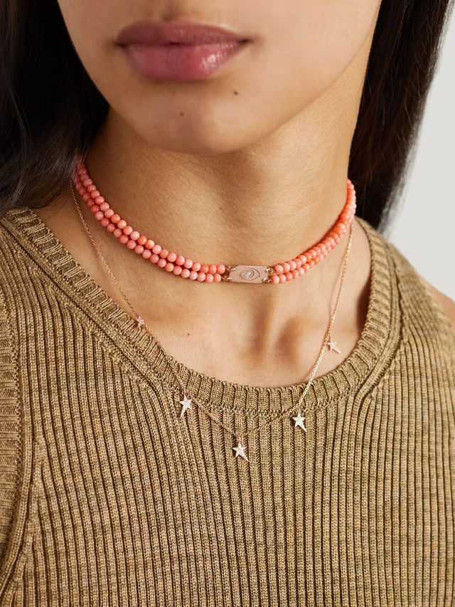 DIANE KORDAS ID 14-karat rose gold, bead and diamond choker in Metallic, photo 2 of 2 from NET-A-PORTER (Canada)