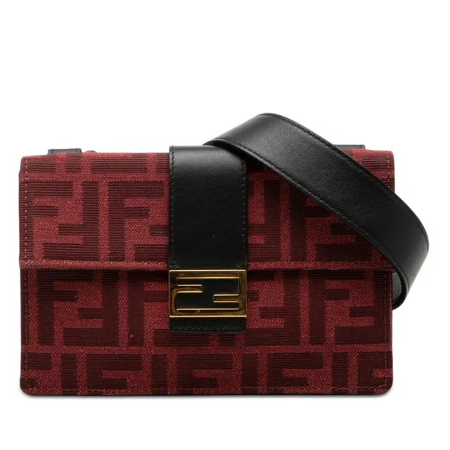 Red Fendi Zucca Canvas Convertible Baguette Pouch Crossbody Bag in Red Canvas from Designer Revival