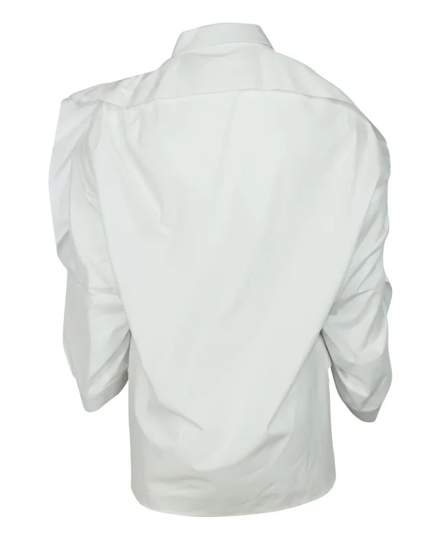Antonio Berardi Oversized Ruffled Ruched Shirt in White Cotton in white, photo 2 of 6 from ShopSimon