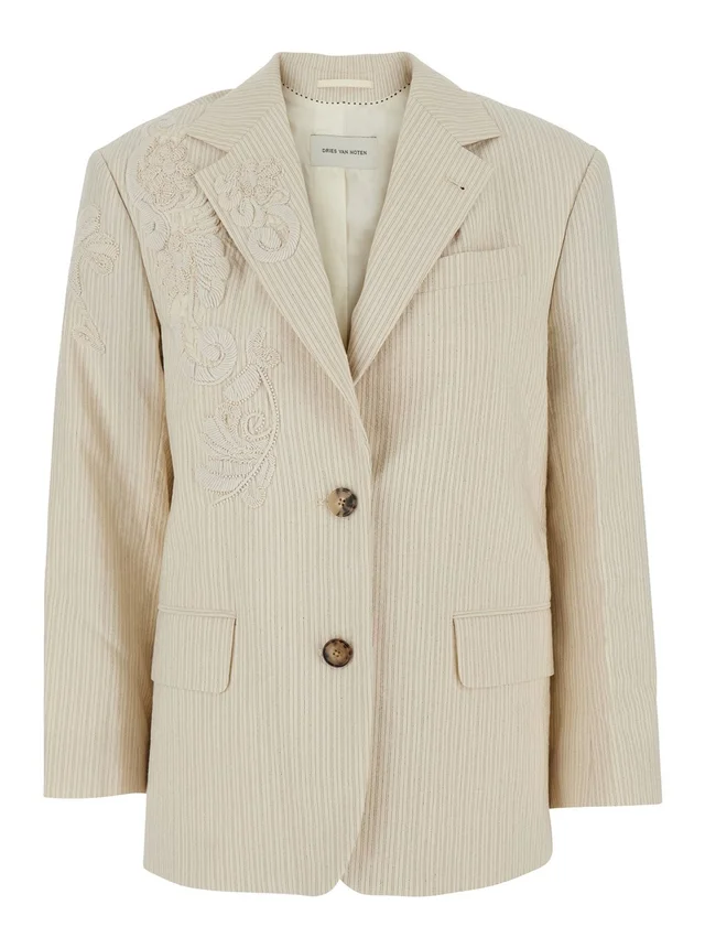 DRIES VAN NOTEN 'Birdy' Beige Jackets with applied embroidery and striped motif in Fabric Women in Beige, photo 2 of 6 from Gaudenzi Boutique