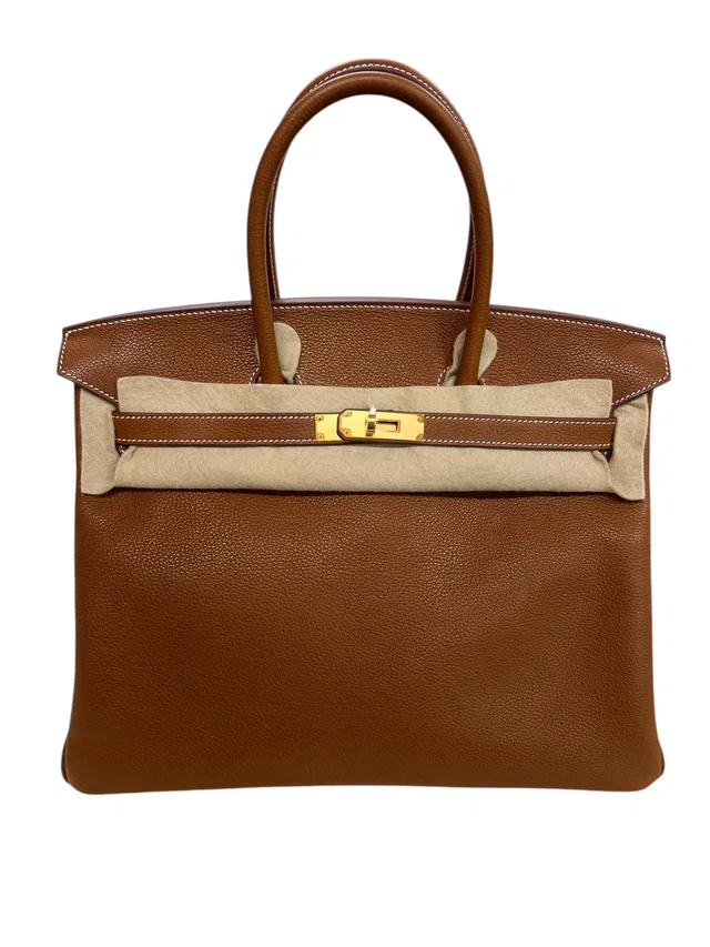 Hermès Birkin 35 Gold Veau Barenia GHW #K in Gold Calfskin from Luxury Promise