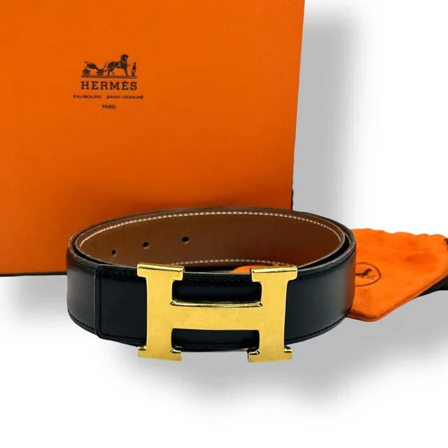 Hermès Belt Leather Reversible H Logo Black in Black Leather from The Reluxe