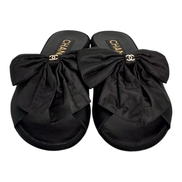 Chanel Black Bow Sandals Size 37C in Black from Luxury Promise