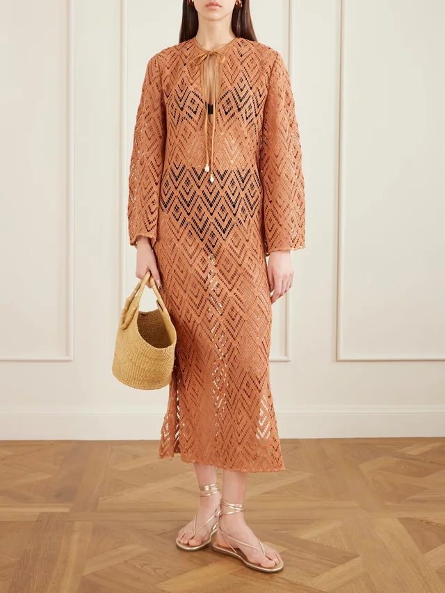 JOHANNA ORTIZ Wild Savannah open-knit cotton tunic dress in Orange, photo 2 of 2 from NET-A-PORTER (Canada)