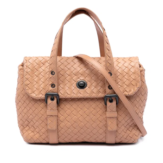 Brown Bottega Veneta Nappa Intrecciato Flap Satchel in Brown Nappa leather from Designer Revival