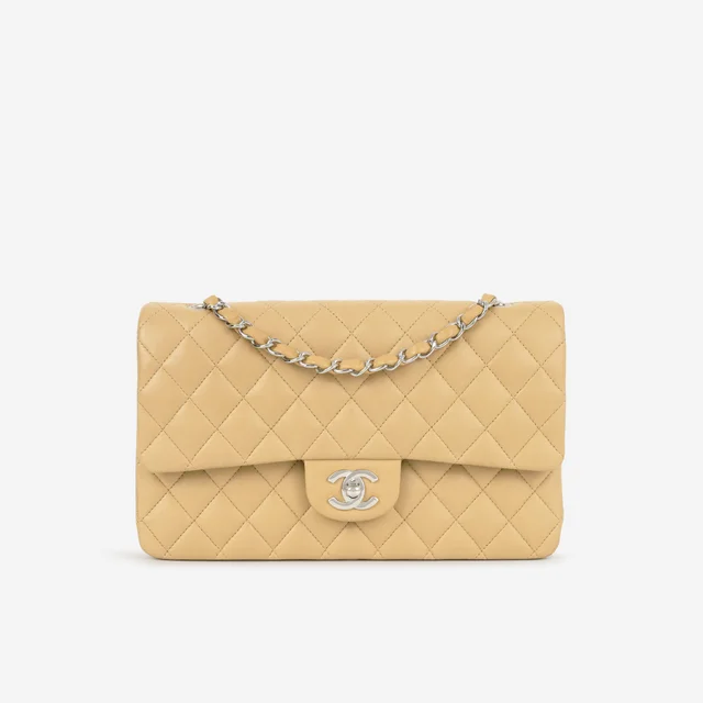 Chanel Vintage Medium Classic Flap - Beige Lambskin | Silver Hardware in Beige Lambskin from Bagista