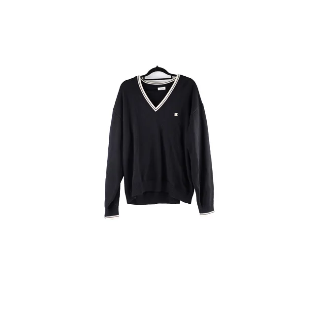 Celine Triomphe V Neck Wool Jumper Black - Size XL in Black Wool from The Purse Affair