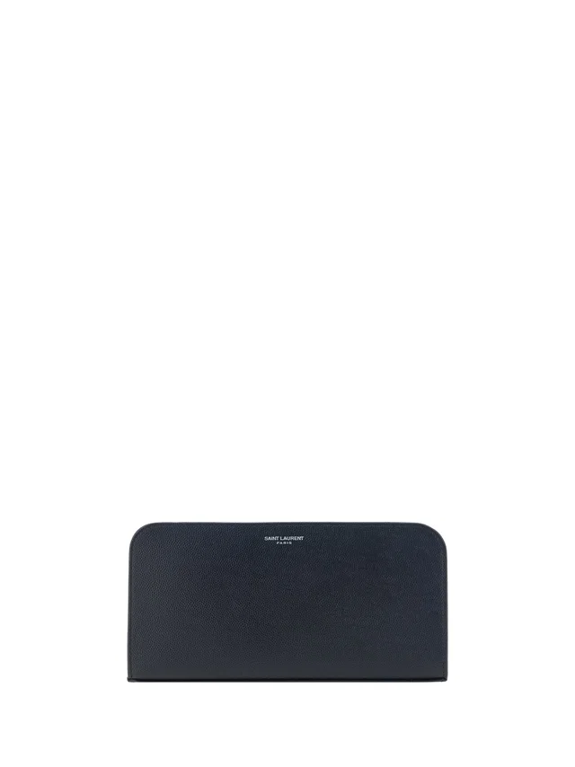 Saint Laurent Grain De Poudre Leather Wallet — Black Calf Bos Taurus in Black Leather from HEWI
