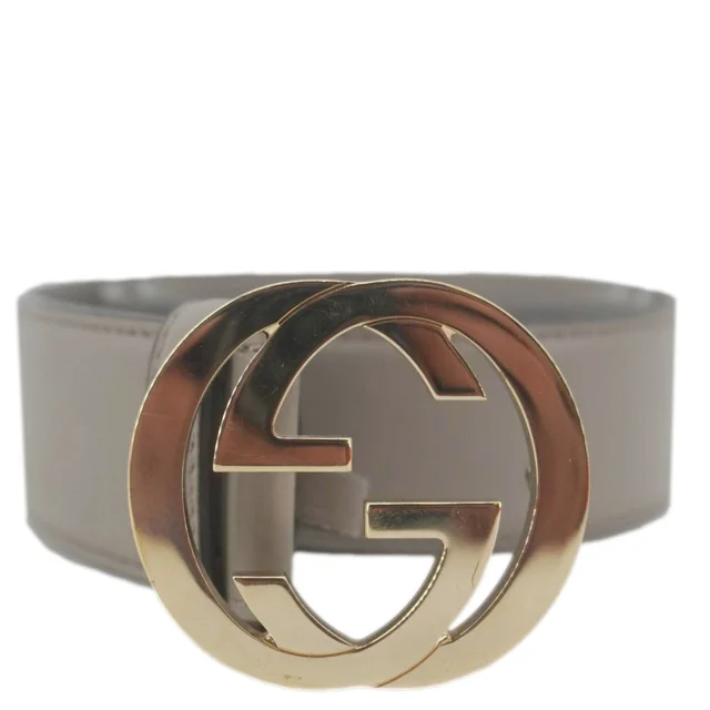 Gucci Interlocking G Leather Belt Size 85.34 Gray 546386 in Grey Leather from Dallas Designer Handbags