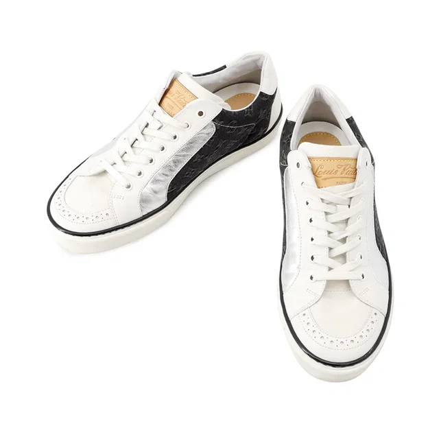 Louis Vuitton Sneakers Black/White/Silver Leather Canvas Size 5 in Black Canvas from GALLERY RARE