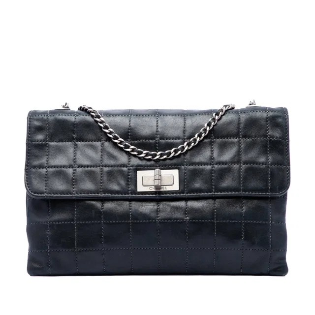 Black Chanel Chocolate Bar Lambskin Reissue 2.55 Chain Handbag in Black Lambskin from Designer Revival