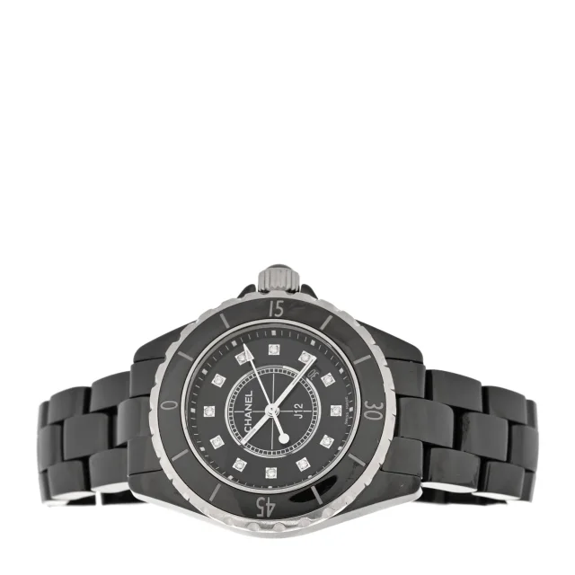 Chanel Stainless Steel Ceramic Diamond 33mm J12 Quartz Watch Black in Black Ceramic from FASHIONPHILE, photo 2 of 5