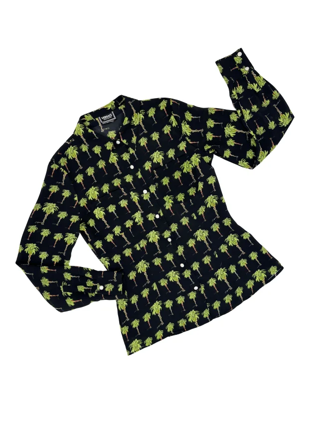 Versace Jeans Couture 90s palm tree print sheer top from James Veloria