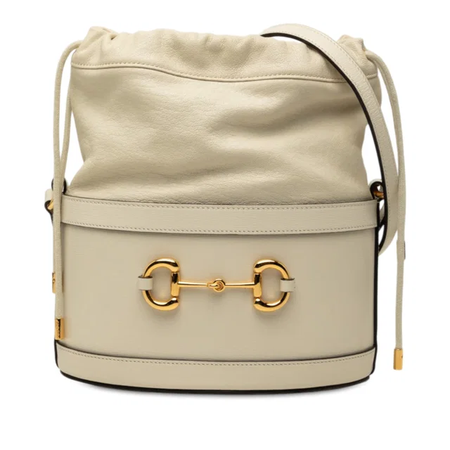 White Gucci Calfskin Horsebit 1955 Bucket Bag in White Calfskin from Designer Revival