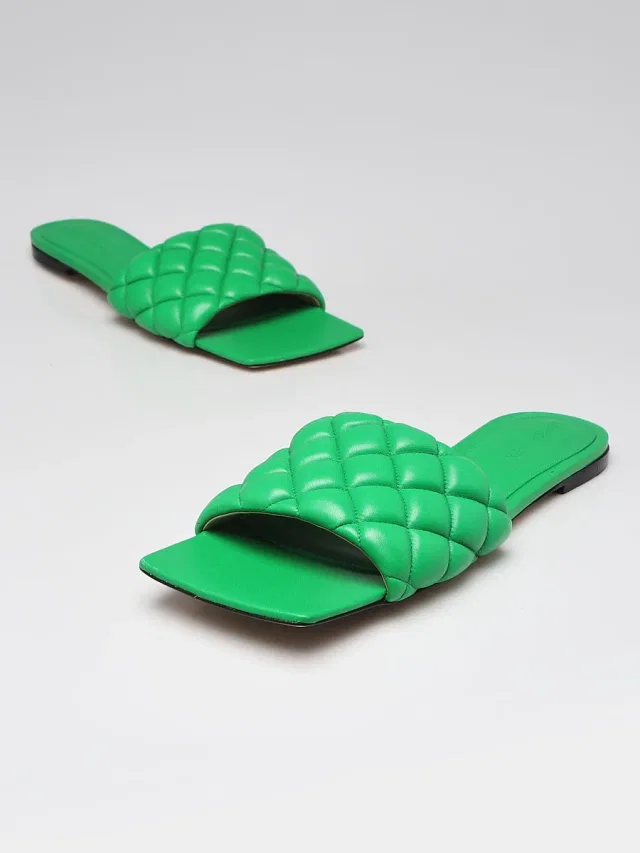 Bottega Veneta Parakeet Leather The Padded Flat Sandals Size 7.5/38 in Leather from Yoogis