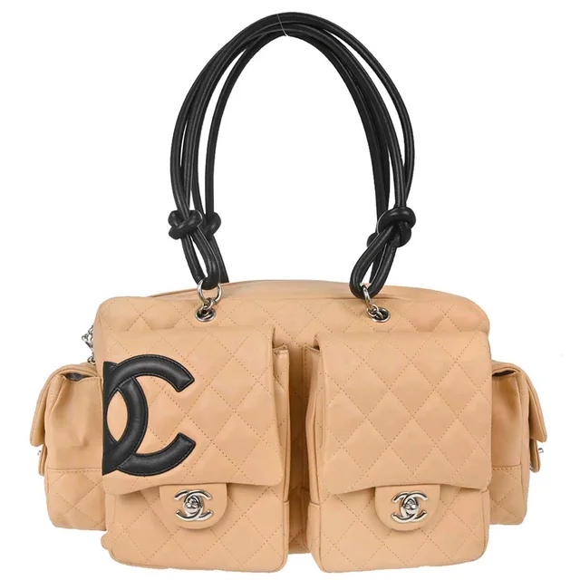 Chanel 2005-2006 Beige Calfskin Cambon Ligne Reporter Bag Handbag in Beige Calfskin from AMORE Vintage Tokyo