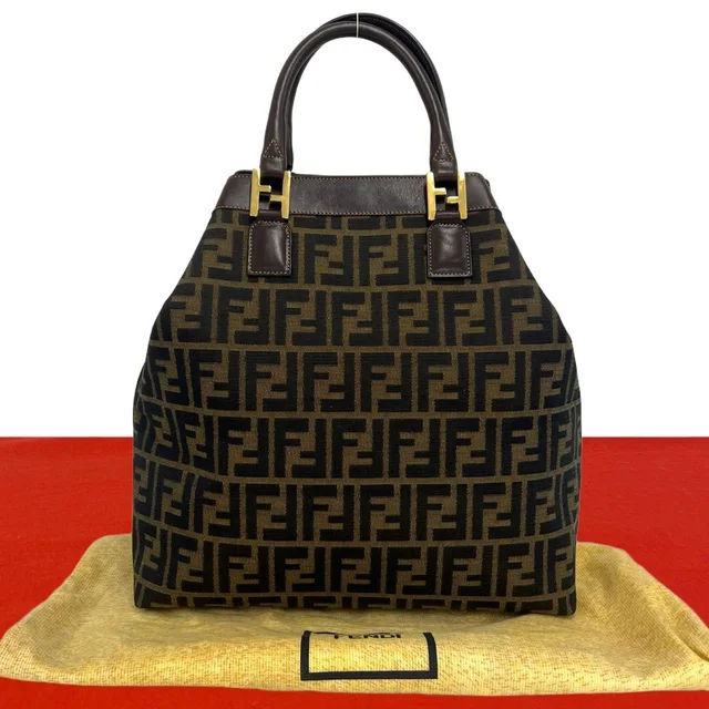 Fendi Vintage Zucca FF Pattern Canvas Leather Tote Bag Brown in Brown Canvas from The Reluxe