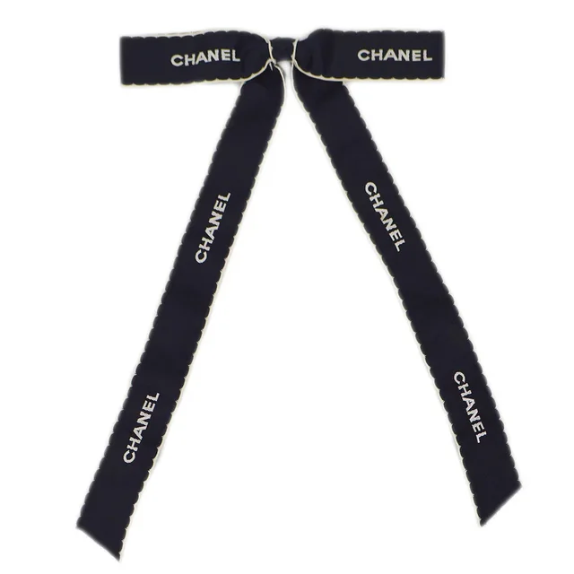 Chanel Bow Brooch Pin Navy in Navy Satin from AMORE Vintage Tokyo
