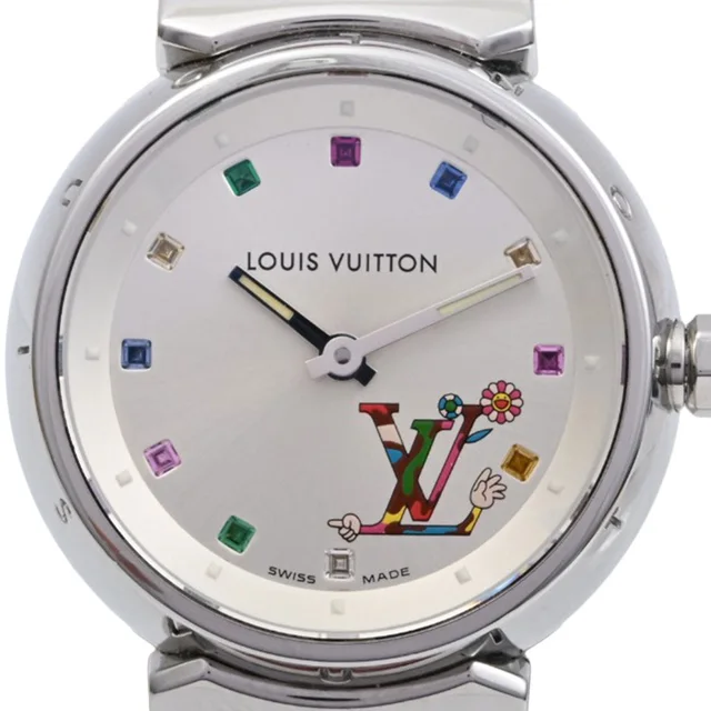 Louis Vuitton Takashi Murakami Collaboration Tambour PM Q12130 Quartz Silver in Silver Leather from VINTAGE QOO TOKYO, photo 2 of 9