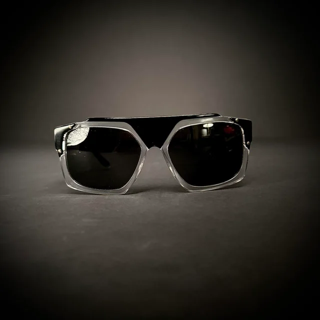 Versace Men's Square Sunglasses - Black/Silver in silver|black|gray from Depop, photo 3 of 8