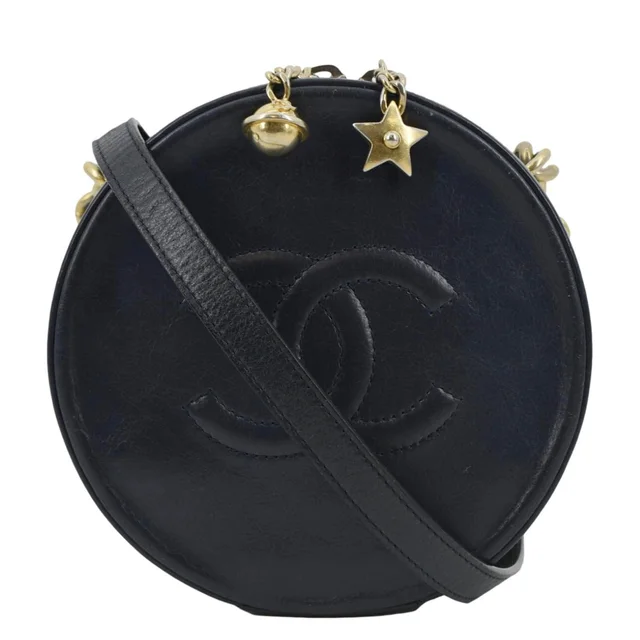 Chanel Glazed Round As Earth Leather Evening Crossbody Bag Navy Blue in Navy Leather from Dallas Designer Handbags