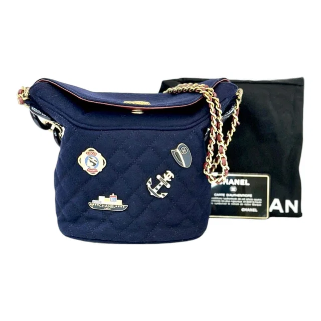 Chanel Blue Jersey Charm Bucket Bag in Blue from Luxury Promise