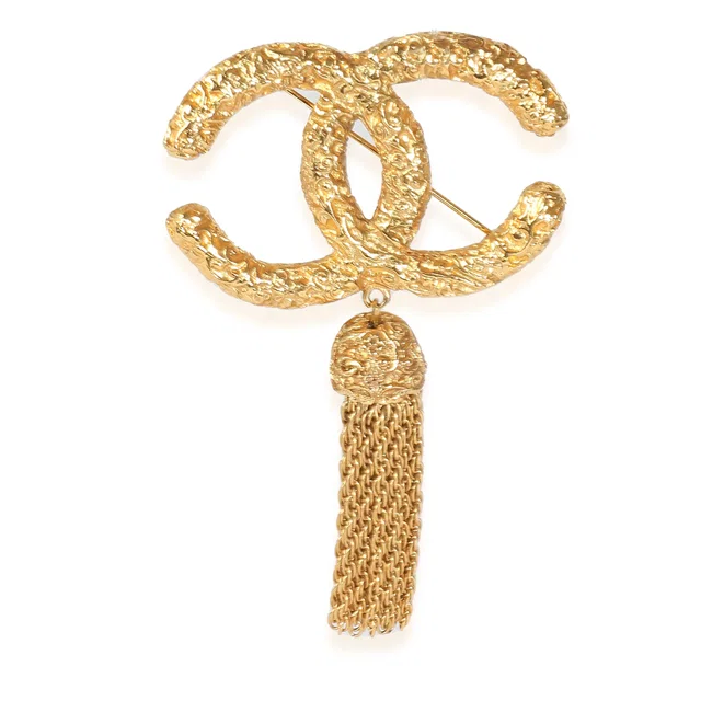 Chanel Vintage Gold Tassel Brooch in Gold Leather from Luxury Promise
