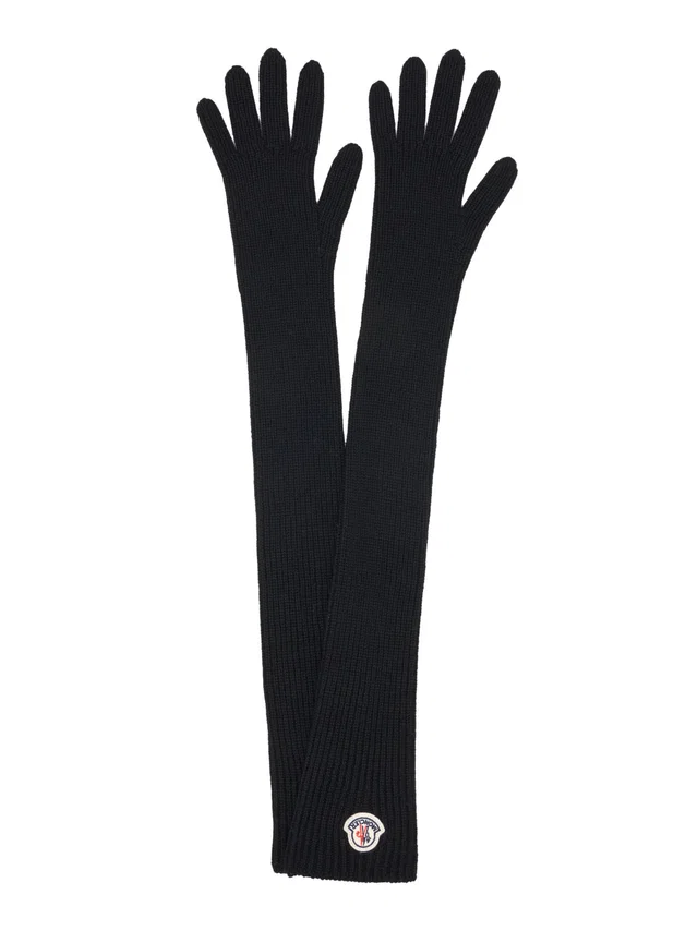 Moncler Logo Patch Virgin Wool Gloves — Black in Black Wool from HEWI