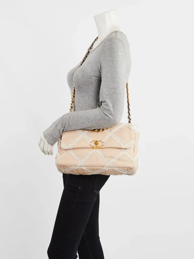 Beige Calfskin Leather Crochet Tweed Small Chanel 19 Bag in Beige Calfskin from Yoogis, photo 2 of 10
