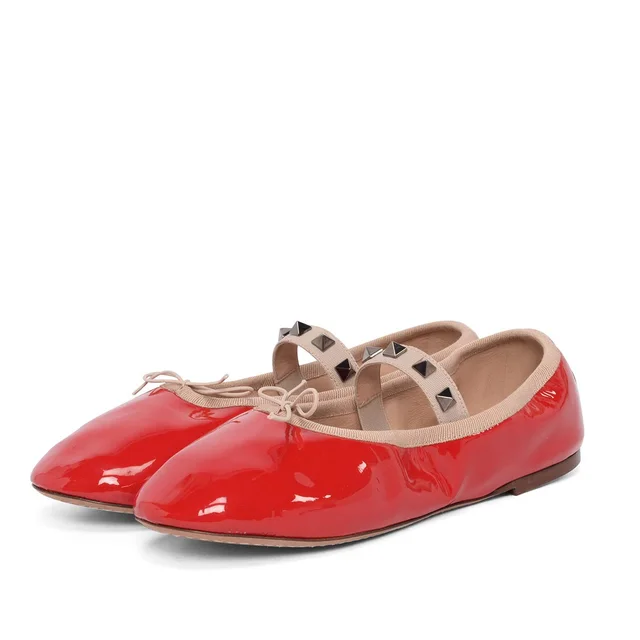 Valentino Garavani Patent Rockstud Ballerina Flats 36 in Red Patent leather from Blue Spinach