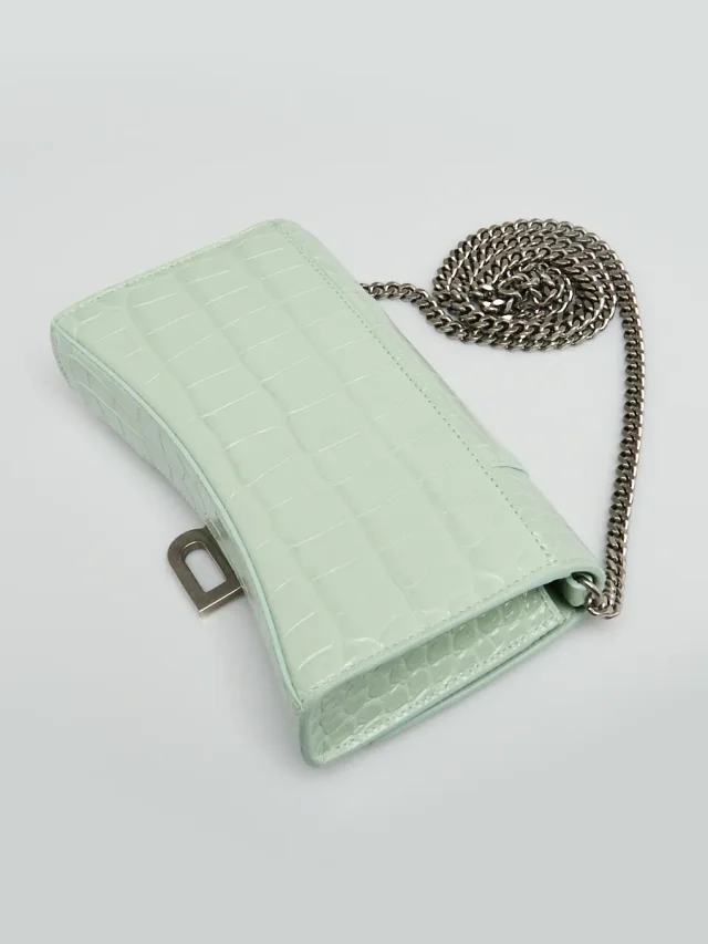 Balenciaga Light Green Croc Embossed Leather Soft Hourglass Wallet On Chain Bag in Green Crocodile from Yoogis, photo 3 of 10